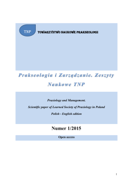 Prakseologia i Zarządzanie. Zeszyty Naukowe TNP