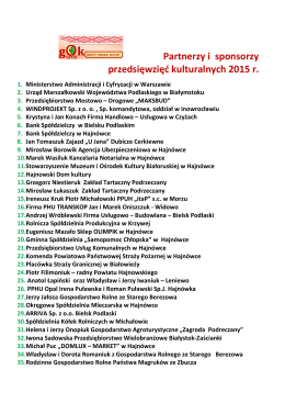 Partnerzy i sponsorzy przedsięwzięć kulturalnych 2015 r.