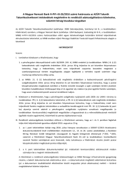 A Magyar Nemzeti Bank H-PIF-IB-26/2016 számú határozata