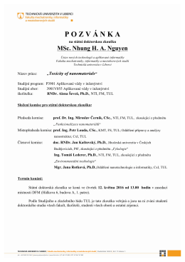 Státní doktorská zkouška MSc. Nhung H. A. Nguyen