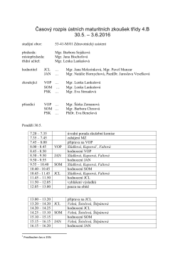 Časový rozpis ústních maturitních zkoušek třídy 4.B 30.5. – 3.6.2016