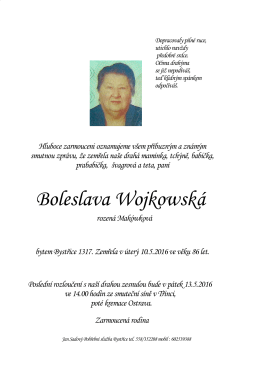 Boleslava Wojkowská - Jan Sadový,Pohřební služba, Jablunkov