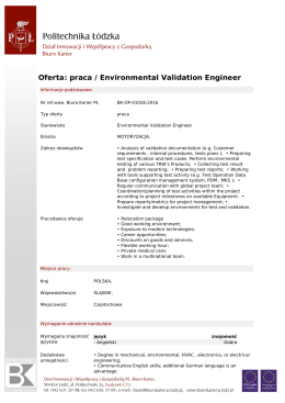 Oferta: praca / Environmental Validation Engineer