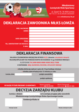 deklaracja zawodnika mlks - Młodzieżowy Łomżyński Klub Sportowy