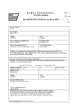 karta zgłoszenia entry form 19. mffd off cinema 18