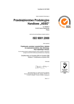 Przedsiębiorstwo Produkcyjno Handlowe „ASSO” ISO 9001:2000