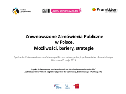 Zrównoważone Zamówienia Publiczne w Polsce. Możliwości