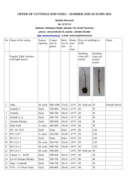 offer of cuttings and vines – summer and autumn 2015