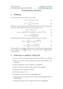 Transformata Fouriera 1 Definicje 2 Polecenia w pakiecie