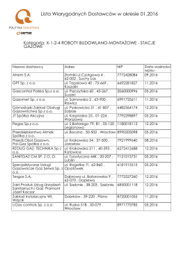 Lista Wiarygodnych Dostawców w okresie 01.2016 - GAZ