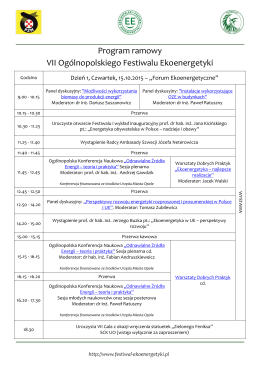 Program ramowy VII Ogólnopolskiego Festiwalu Ekoenergetyki