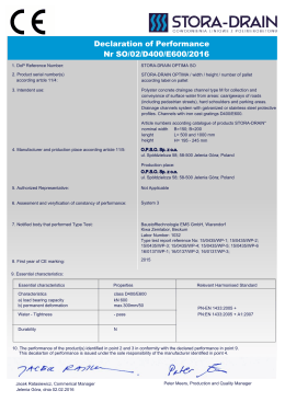 Declaration of Performance Nr SO/01/D400/E600/2015 - Stora