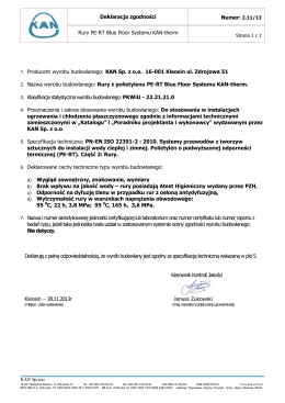 Deklaracja zgodności Rury PE-RT Blue Floor Systemu KAN