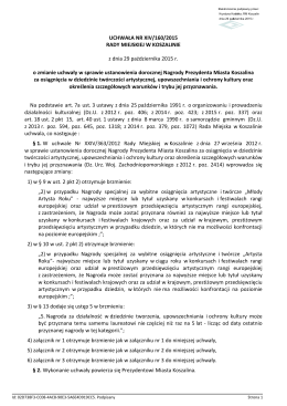 Uchwała Nr XIV/160/2015 Rady Miejskiej w Koszalinie z dnia 29