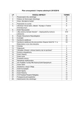 Plan uroczystości i imprez szkolnych 2015/2016