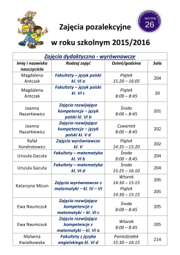Zajęcia pozalekcyjne w roku szkolnym 2015/2016