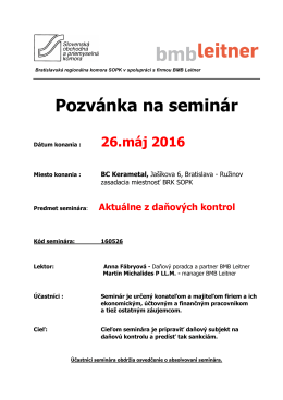 Pozvánka na seminár - Bratislavská regionálna komora SOPK
