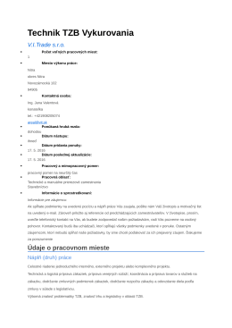V.I.Trade, s.r.o. hľadá Technika TZB vykurovania