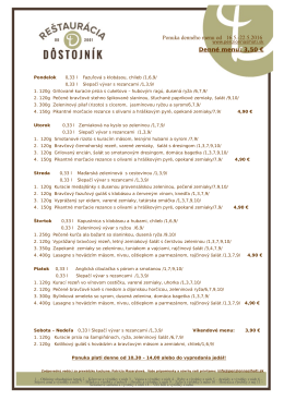 Ponuka denného menu od 16.5.-22.5.2016 Denné menu: 3,50 €