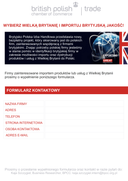 formularz kontaktowy wybierz wielką brytanię i importuj brytyjską