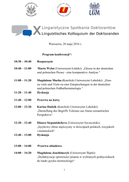 Warszawa, 28 maja 2016 r. Program konferencji*: 10:30 – 10:40