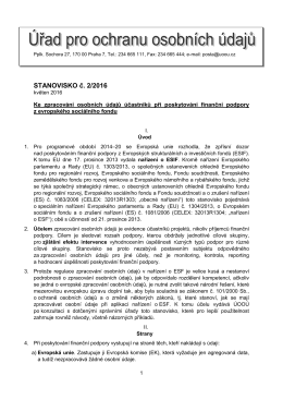 STANOVISKO č. 2/2016 - Úřad pro ochranu osobních údajů
