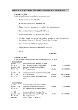usnesení 18. schůze rady města týn nad vltavou ze dne 9.5.2016
