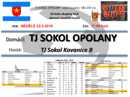 TJ Sokol Opolany zve na utkání v neděli 22.5.2016