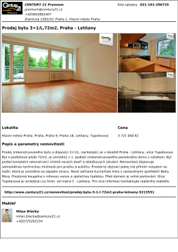 Prodej bytu 3+1/L,72m2, Praha - Letňany