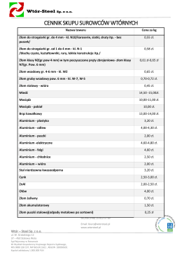 cennik skupu surowców wtórnych