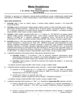 Usnesení z 36. jednání Rady města v Horažďovicích konaného dne