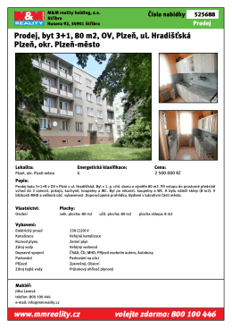 Prodej, byt 3+1, 80 m2, OV, Plzeň, Hradišťská ulice Plzeň, okr. Plzeň