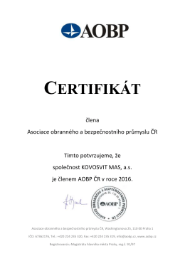certifikát - Kovosvit MAS