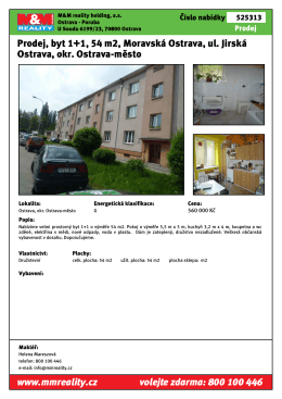 Prodej, byt 1+1, 54 m2, Moravská Ostrava, ul. Jirská Ostrava, okr
