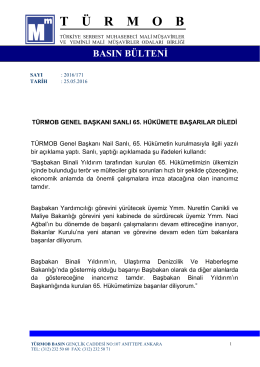 TÜRMOB Genel Başkanı Nail Sanlı 65. Hükümete Başarılar Diledi