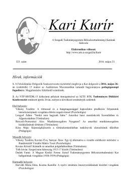 Kari Kurír 323. - Szegedi Tudományegyetem | Bölcsészettudományi