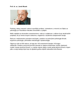 Prof. dr. sc. Janek Musek Psiholog, doktor znanosti i redovni
