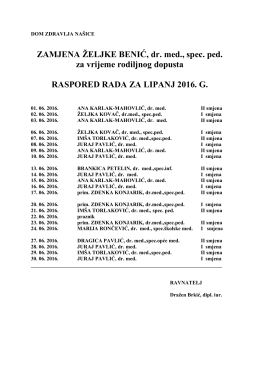 Raspored zamjena za dr.Benić