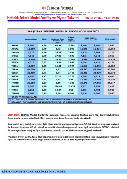 Haftalık Teknik Model Portföy ve Piyasa Takvimi