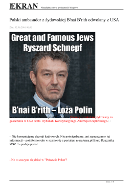 Polski ambasador żydowskiej B`nai B`rith odwołany z USA