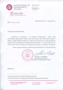 List Episkopatu Polski z 29 maja 2016