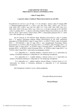 zmiany w budżecie Miasta Inowrocławia na 2016 r