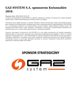 GAZ-SYSTEM S.A. sponsorem Kwisonaliów 2016