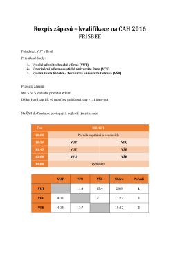 Rozpis zápasů – kvalifikace na ČAH 2016 FRISBEE