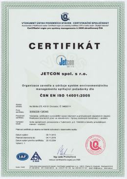 certifikát - JETCON spol. s ro