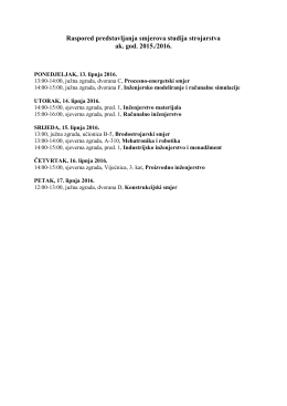 Raspored predstavljanja smjerova studija strojarstva ak. god. 2015