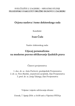 Ocjena naslova i teme doktorskoga rada Ivan Čulo Utjecaj