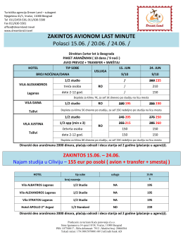 ZAKINTOS AVIONOM LAST MINUTE Polasci 15.06