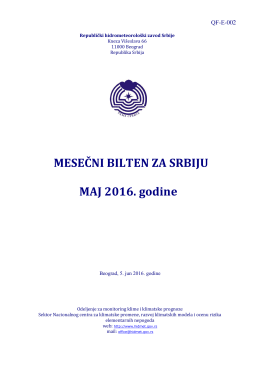 MESEČNI BILTEN ZA SRBIJU MAJ 2016. godine