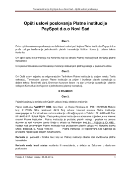 Opšti uslovi poslovanja Platne institucije PaySpot d.o.o Novi Sad
